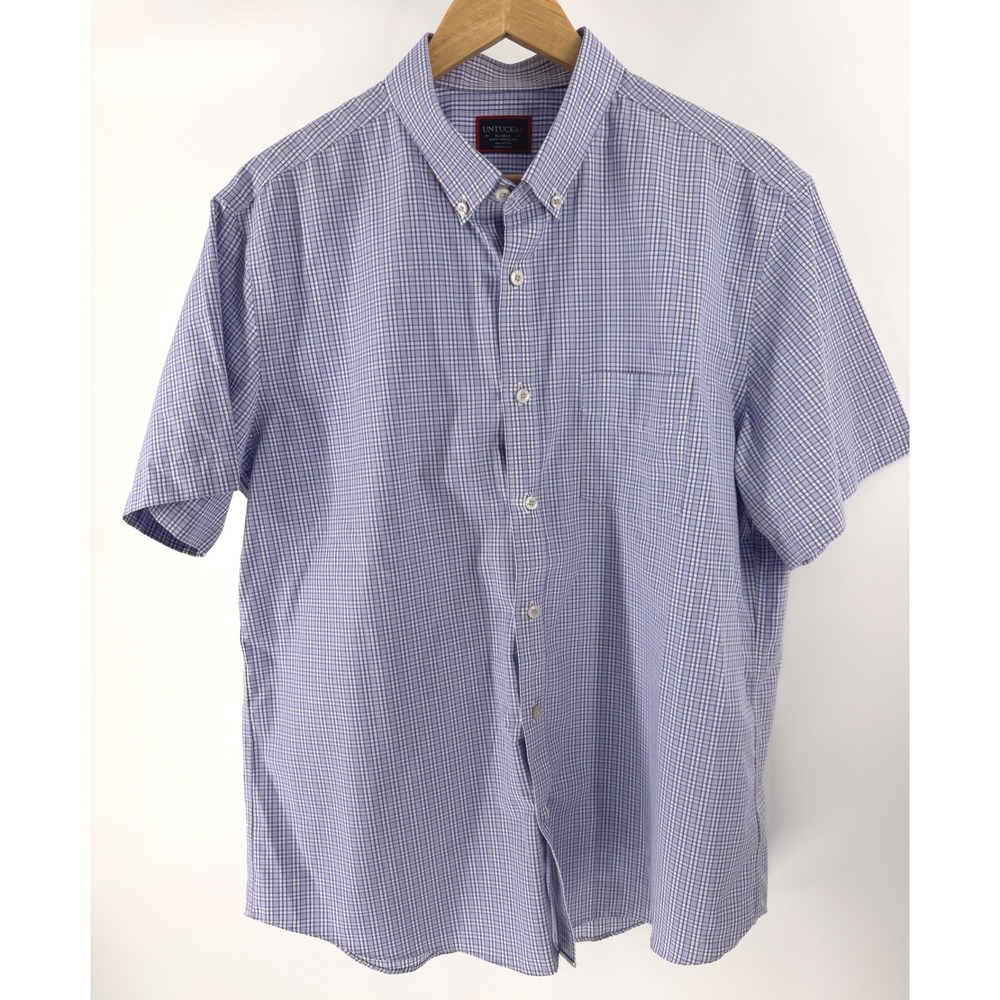 UNTUCKit Button Down Shirt Mens XL Purple Check Slim Fit Cotton Casual - Picture 2 of 6